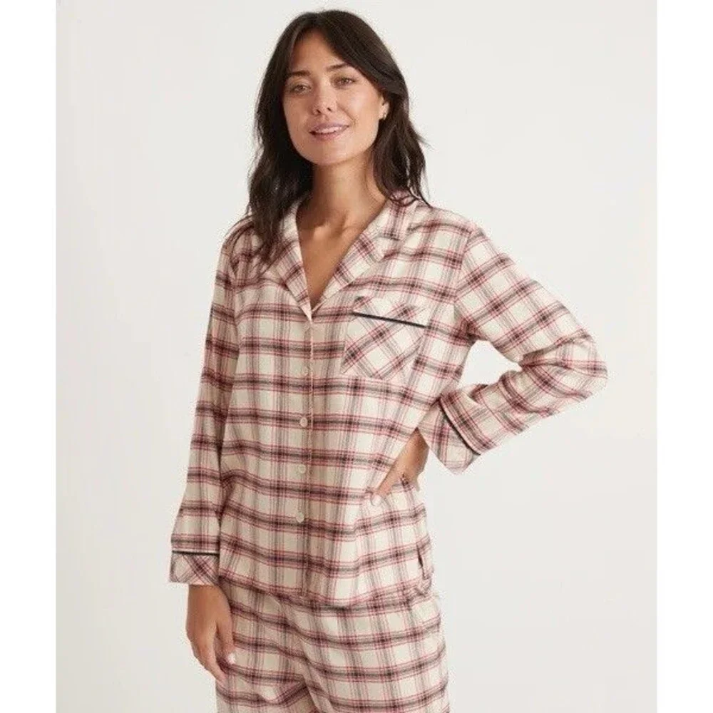Marine Layer Classic PJ Pajama Top Plaid Holiday Cozy Shirt Size XS